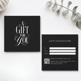 Moderne script lettertype zwarte QR-code cadeaubon