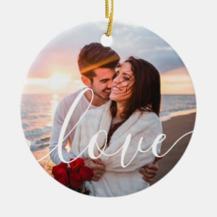 Moderne Script Liefdeskoppel Foto Keramisch Ornament