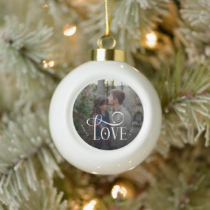 Moderne Script Lieftallige Aangepaste Verloving Fo Keramische Bal Ornament