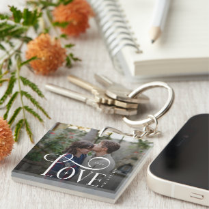 Moderne Script Lieftallige Aangepaste Verloving Fo Sleutelhanger