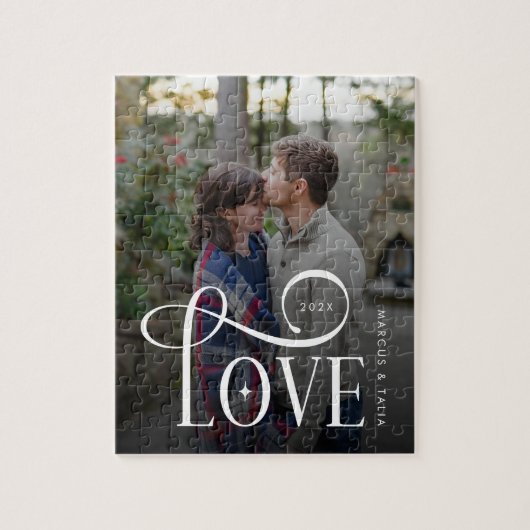 Moderne Script Love Aangepaste Verloving Foto Legpuzzel (Verticaal)