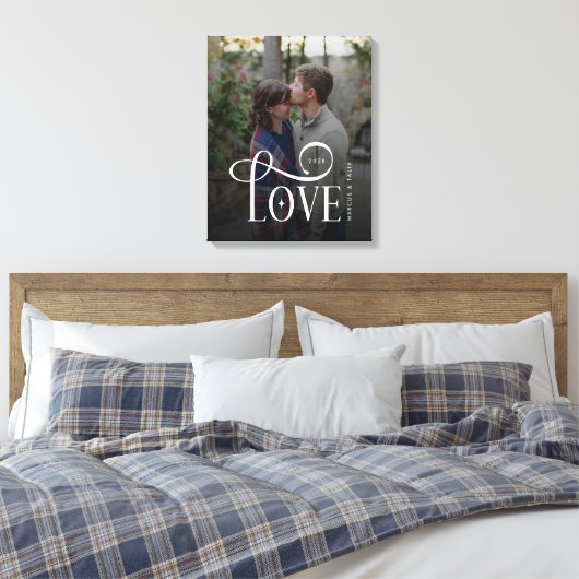 Moderne Script Love Aangepaste Verloving Foto van  Canvas Afdruk (Insitu (Slaapkamer))