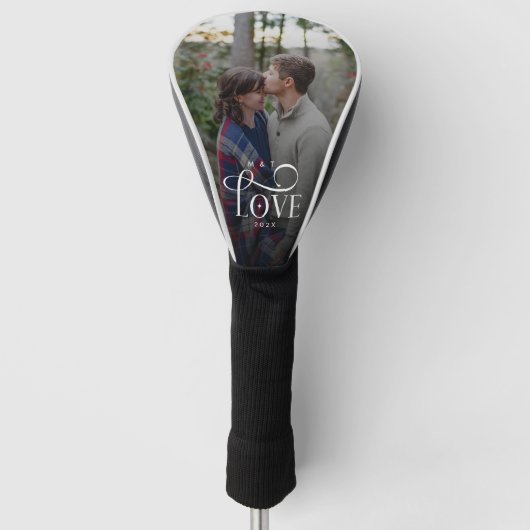 Moderne Script Love Aangepaste Verloving Foto van Golfheadcover (Voorkant)