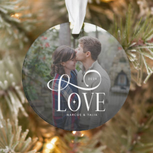 Moderne Script Love Aangepaste Verloving Foto van Ornament