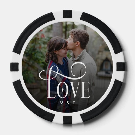 Moderne Script Love Aangepaste Verloving Foto van  Poker Chips (Voorkant)