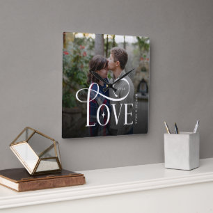 Moderne Script Love Aangepaste Verloving Foto van  Vierkante Klok