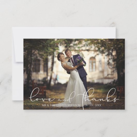 Moderne Script LOVE and BEDANKT Photo Wedding (Voorkant)