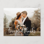 Moderne Script Love and Bedankt Wedding Photo Briefkaart (Voorkant)
