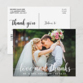 Moderne Script Love Thanks Trouwkoppel Foto Briefkaart (Voorkant / Achterkant)