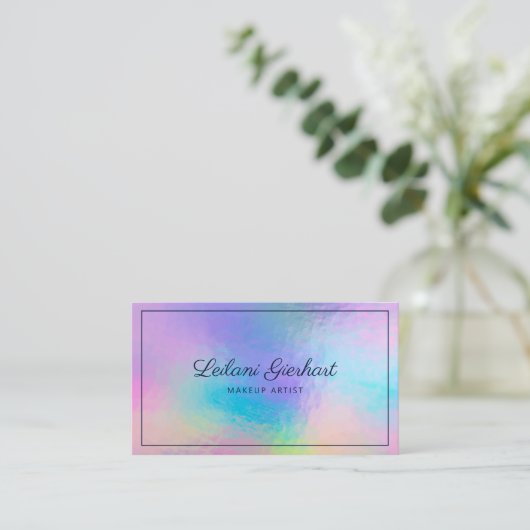 Moderne Script Make-up Artiest Iridescent Visitekaartje (Staand voorkant)