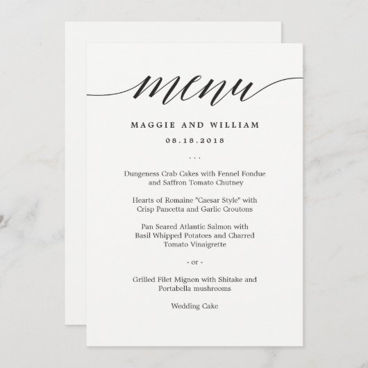Moderne Script-menukaart Menu (Voorkant / Achterkant)