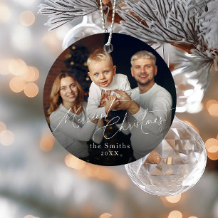 Moderne script Merry Christmas Vakantie Metalen Ornament