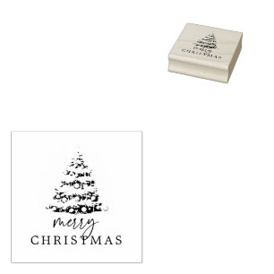 Moderne Script Merry Kerstboom Rubberstempel