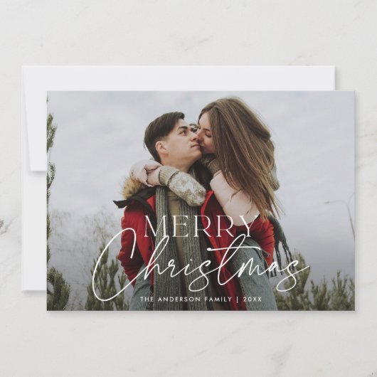 Moderne Script Merry-kerstfoto Feestdagenkaart (Voorkant)