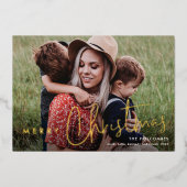 Moderne Script Merry-kerstfoto Folie Feestdagenkaart (Voorkant)