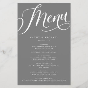 Moderne Script met Krullen, Grijs Papier Menu