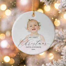 Moderne Script Mijn Eerste Kerst Baby Foto