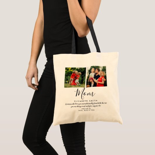 Moderne Script Mom Quote Foto Boodschappentas Tote Bag (Voorkant (product))