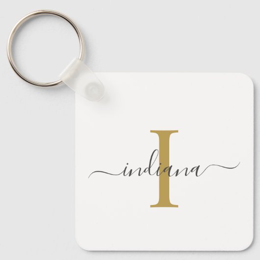 Moderne Script Monogram Elegante Naam Sleutelhanger (Voorkant)