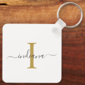 Moderne Script Monogram Elegante Naam Sleutelhanger (Achterkant)