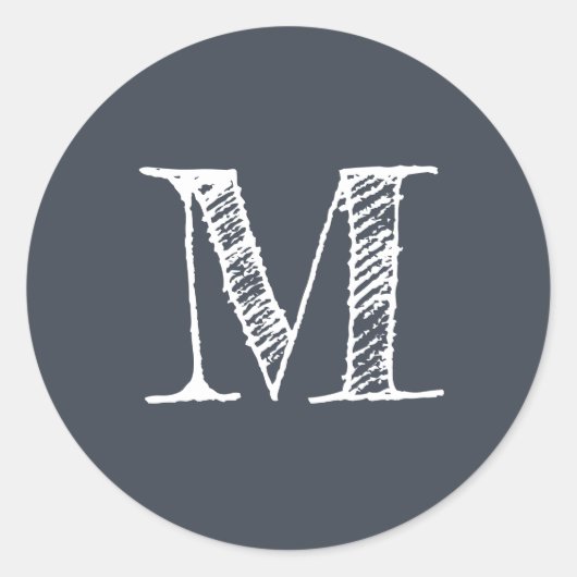 Moderne Script Monogram Initiaal Donkerblauw Label (Voorkant)