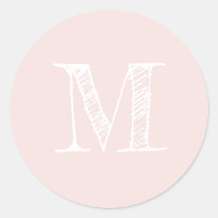 Moderne Script Monogram Initiaal Pastel Roze label