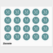 Moderne Script Monogram Initiaal Teal Ronde Sticker (Vel)