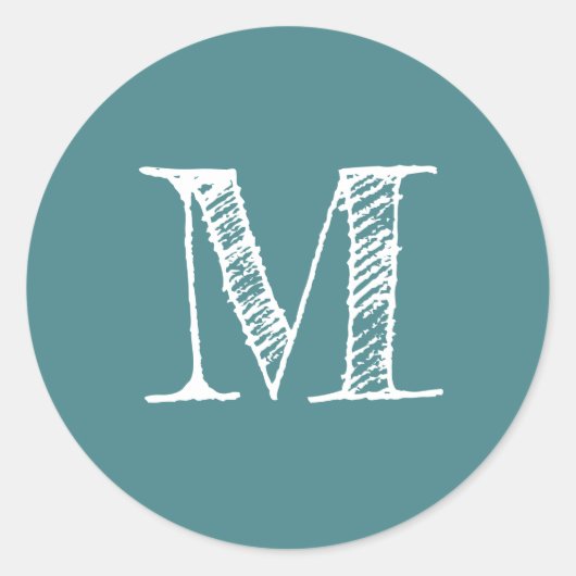 Moderne Script Monogram Initiaal Teal Ronde Sticker (Voorkant)