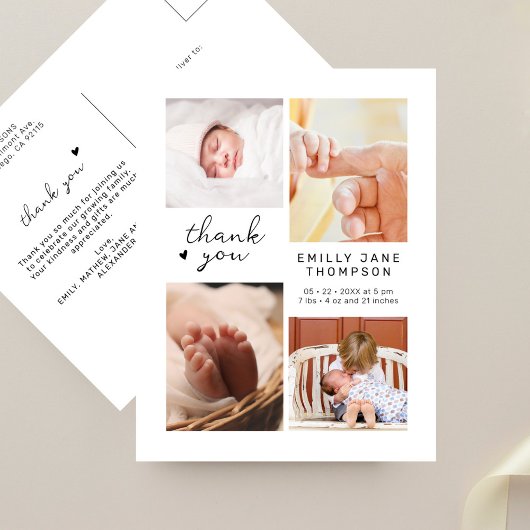 Moderne script multi foto baby shower dank je wel briefkaart