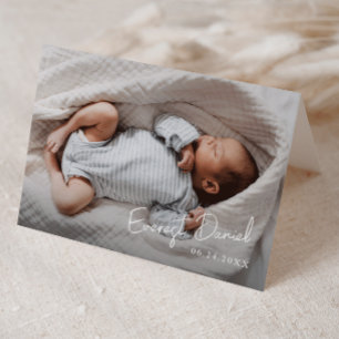 Moderne Script Naam Foto Baby Bedankkaart