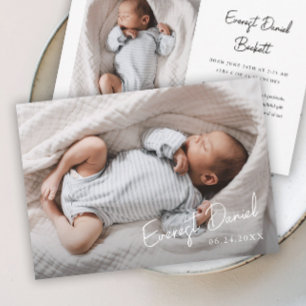 Moderne Script Naam Foto Baby Bedankkaart