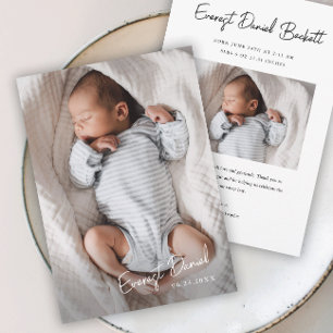 Moderne Script Naam Foto Baby Bedankkaart