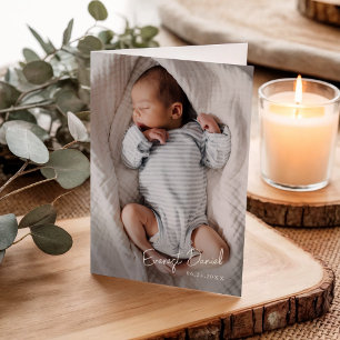 Moderne Script Naam Foto Baby Bedankt Kaarten
