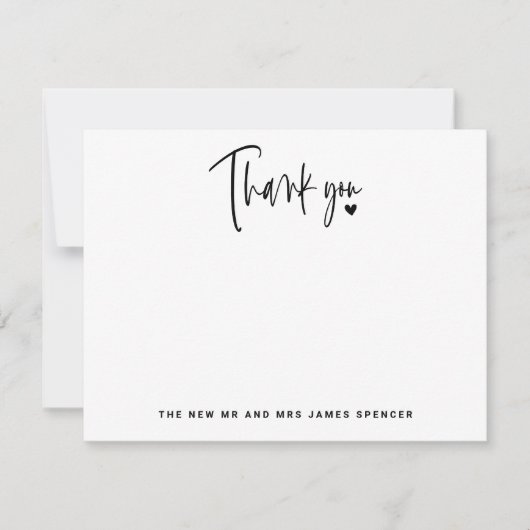 Moderne Script naam foto hart bruiloft dank u Notitiekaartje (Voorkant)