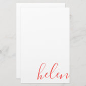 Moderne Script Name Personalized Coral Briefpapier (Voorkant / Achterkant)
