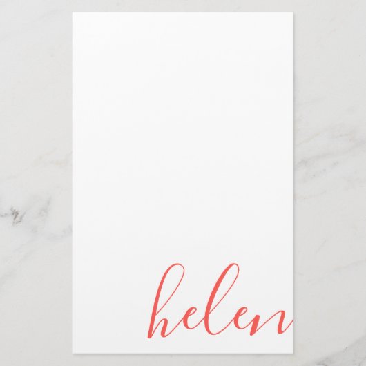 Moderne Script Name Personalized Coral Briefpapier (Voorkant)