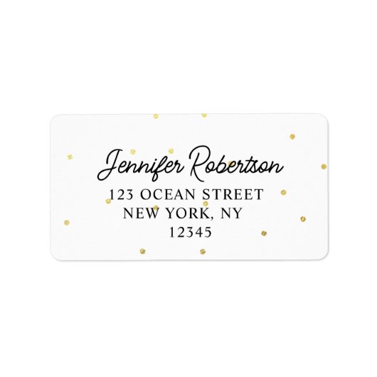 Moderne Script Name White & Gold Stippen Address Etiket (Voorkant)