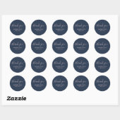 Moderne Script Navy Blauwe en Blush Bedankt Ronde Sticker (Vel)
