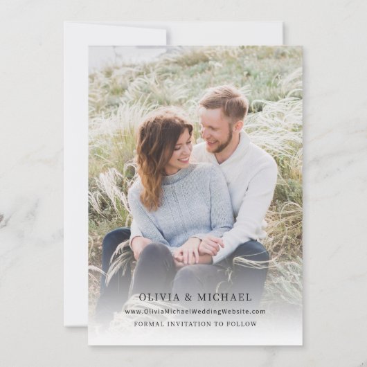 Moderne Script Overlay Foto Bruiloft Save The Date (Achterkant)