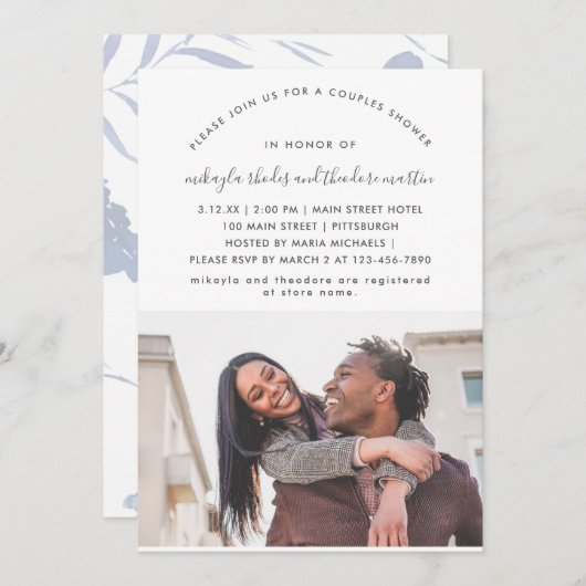 Moderne Script Paren Douche Stoffig Blauw Foto Kaart (Voorkant / Achterkant)