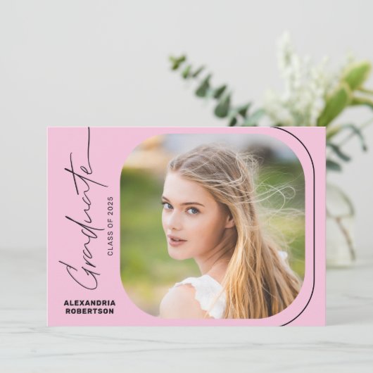 Moderne Script Photo Class van 2025 Graduation Par Kaart (Staand voorkant)