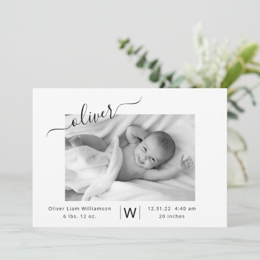 Moderne Script Photo Collage New Baby Birth Aankondiging (Staand voorkant)