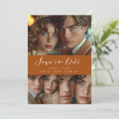 Moderne Script Photo Collage Terracotta Save The Date (Staand voorkant)