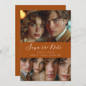 Moderne Script Photo Collage Terracotta Save The Date (Voorkant / Achterkant)