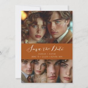 Moderne Script Photo Collage Terracotta Save The Date