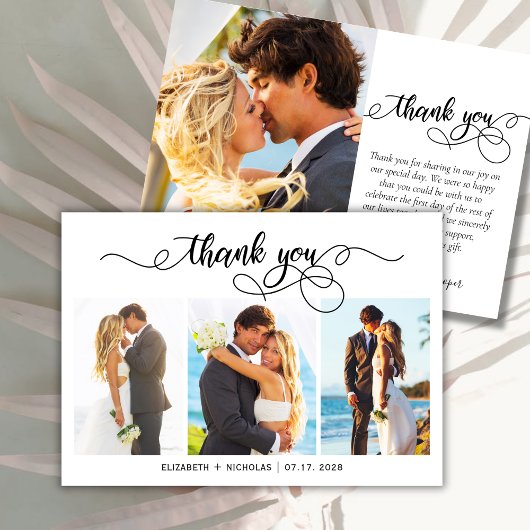 Moderne Script Photo Collage Wedding Hartelijk dan Bedankkaart