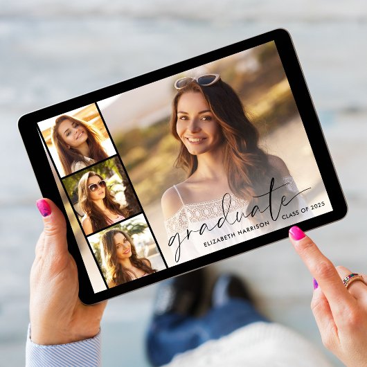 Moderne Script Photo Overlay Graduation Party Kaart