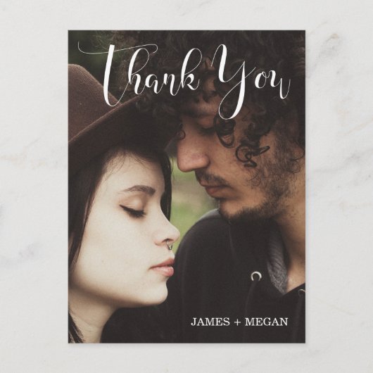 Moderne Script Photo Wedding/ Verloving Bedankt Briefkaart (Voorkant)