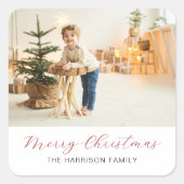 Moderne Script Prettig Kerst Foto Vierkante Sticker (Voorkant)