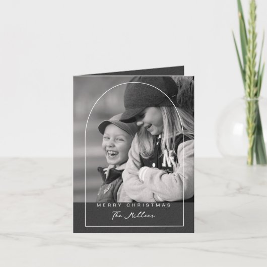 Moderne Script Prettig Kerstmis Boog Foto Vakantie Feestdagen Kaart (Voorkant)